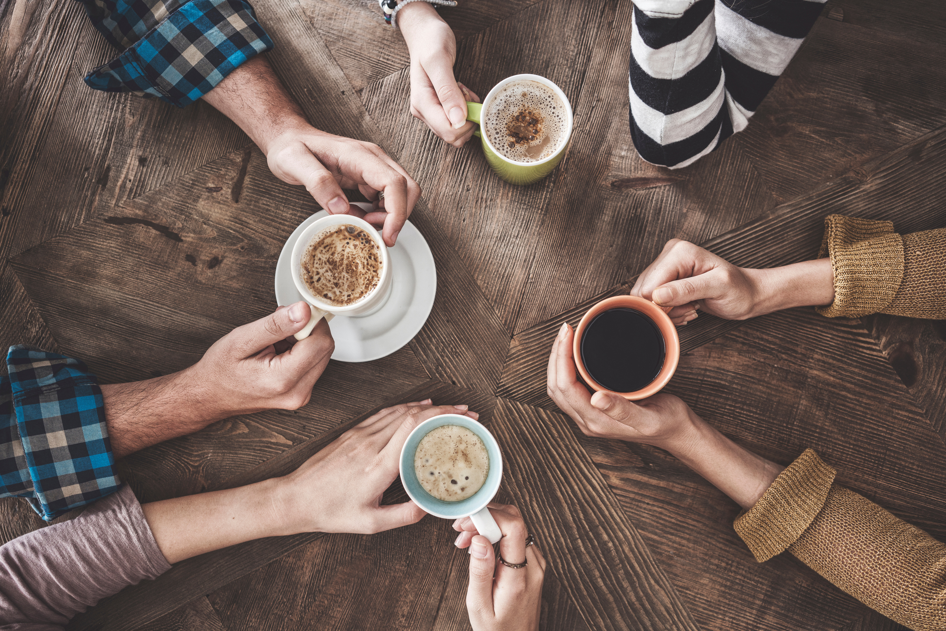 People drinking coffee high angle view